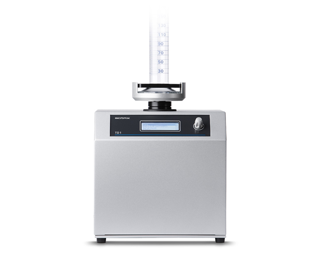 Tapped density tester of powders or granulates