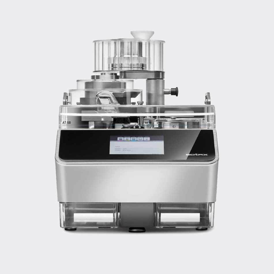 Automatic tablet hardness tester AT50 for IPC and online with your tablet press inside the compression room in high-volume tablet manufacturing.